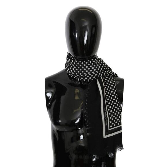 Dolce & Gabbana Black Silk Dotted Men Neck Wrap Shawl Scarf